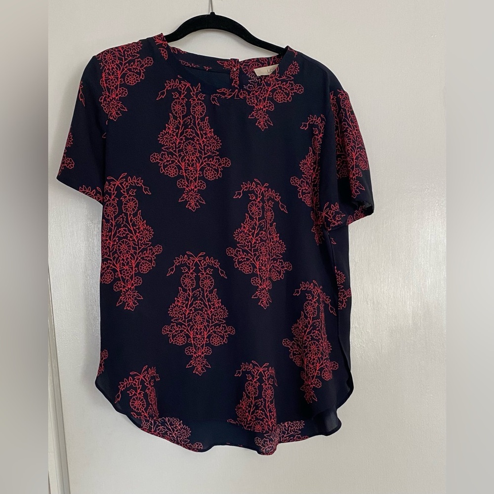 Loft Navy and Red Patterned Women's Top